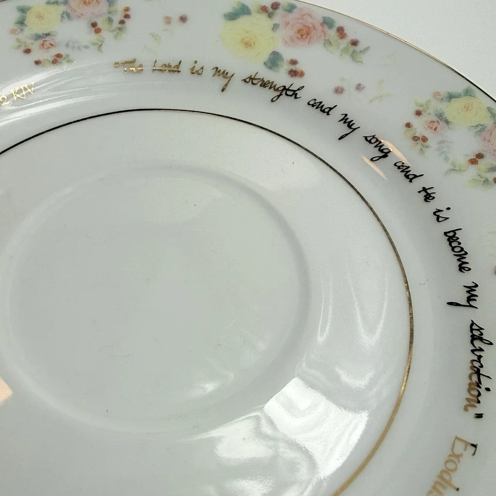Vintage DaySpring Scripture Teacup Saucer Set Exodus KJV Christian Floral Gold